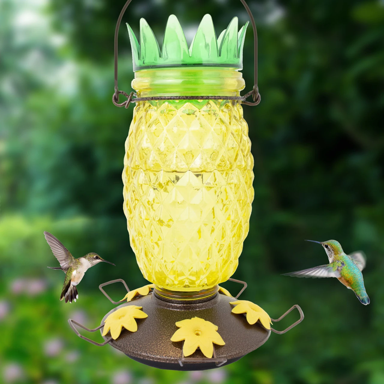 Perky-Pet Wild Bird 3.5 Lb Glass/Metal Top Fill Pineapple Bird Feeder 3 Ports 2 Perky-Pet Wild Bird 3.5 Lb Glass/Metal Top Fill Pineapple Bird Feeder 3 Ports - Image 2