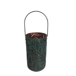 Infinity 15 In. Metal Leaves Hanging Lantern Green Patina