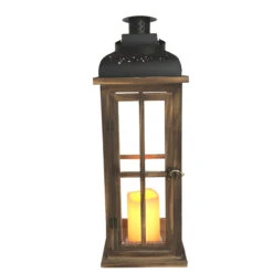 Evergreen Meadow Creek Black & Brown Metal/Wood 20 In. Decorative Lantern