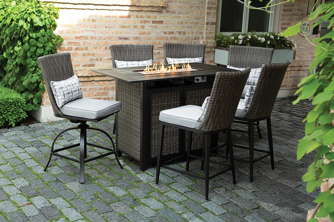 Living Accents Milano 7 Pc Black High Dining Fire Pit Set Gray 2 Living Accents Milano 7 Pc Black High Dining Fire Pit Set Gray - Image 2